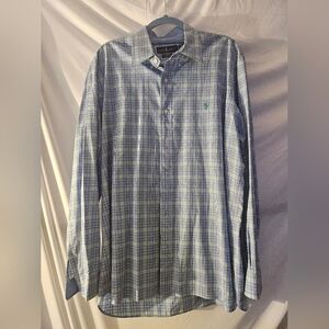 Men's Ralph Lauren Oxford Dress Shirt Green Blue Plaid Button-Up Long Sleeve XL